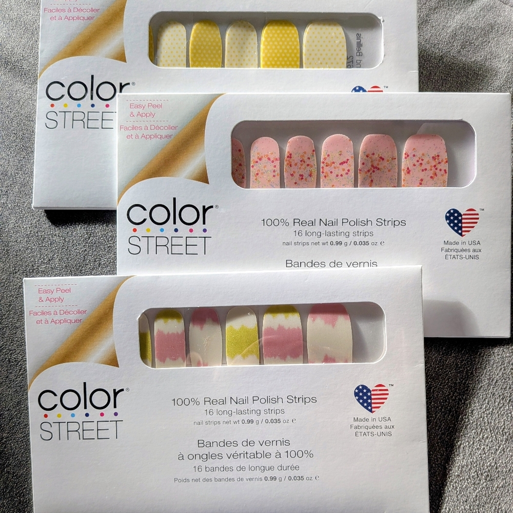 Color Street Spring Colorful Nail Strips Yellow Pink White New 3 Sets Fun DIY